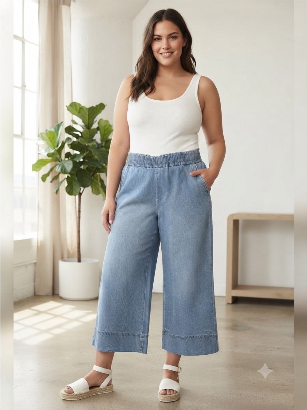 KENSIE Easy Breezy Wide-Leg Smocked-Waist Jeans for Women